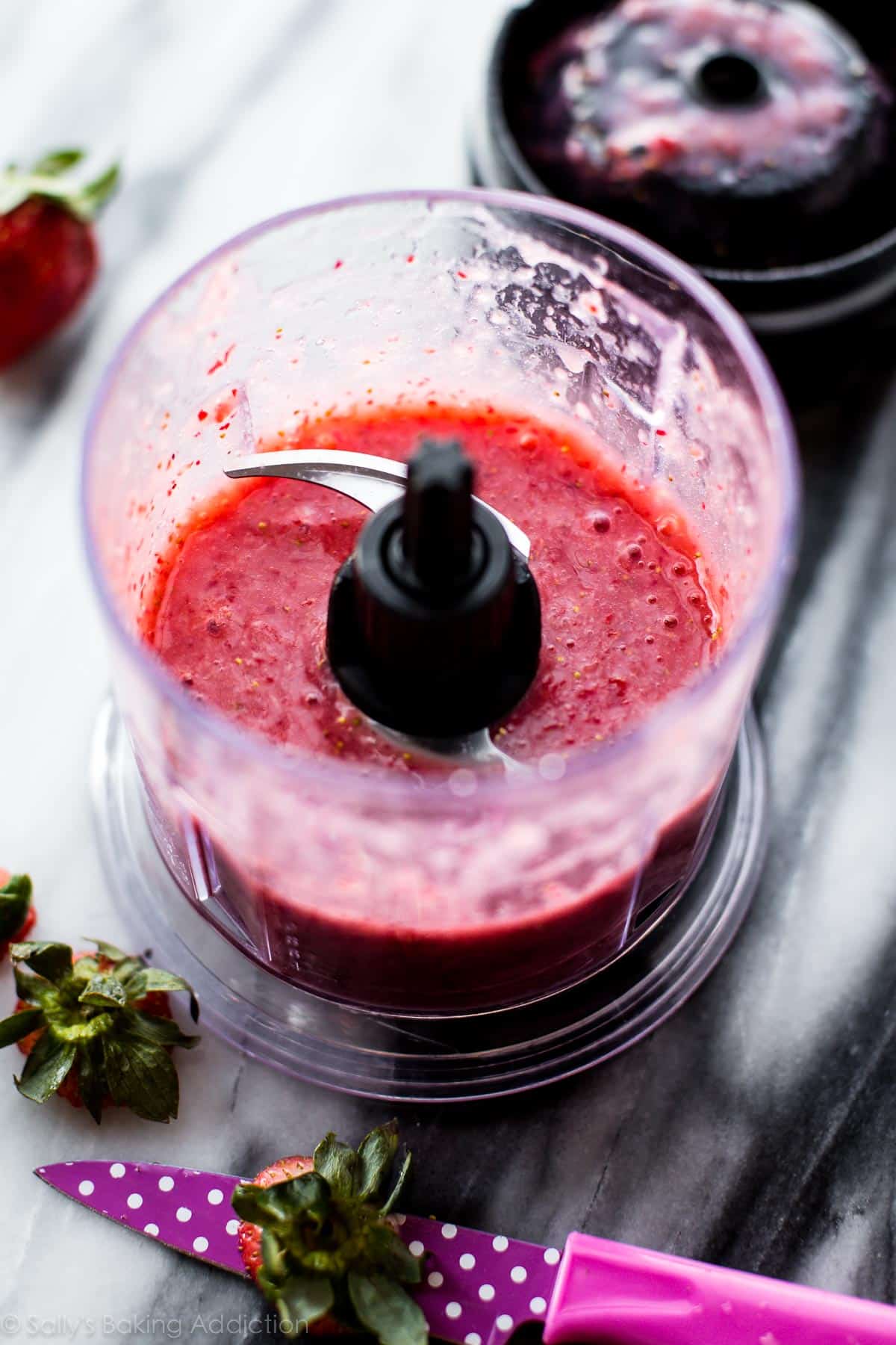 Strawberry puree in a food processor