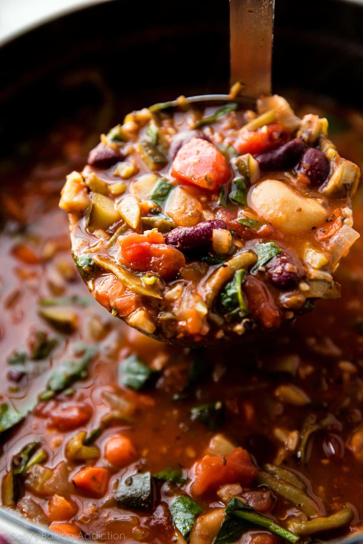 ladle of minestrone soup