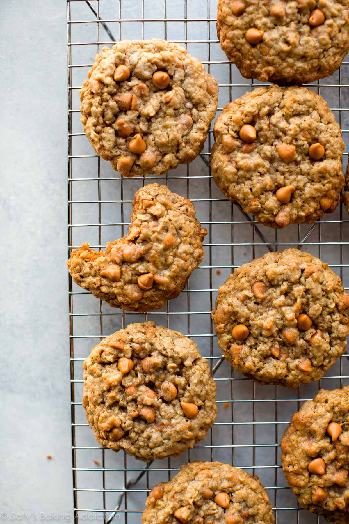 oatmeal scotchies on a cooling rack