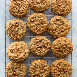 overhead image of oatmeal scotchies on a cooling rack