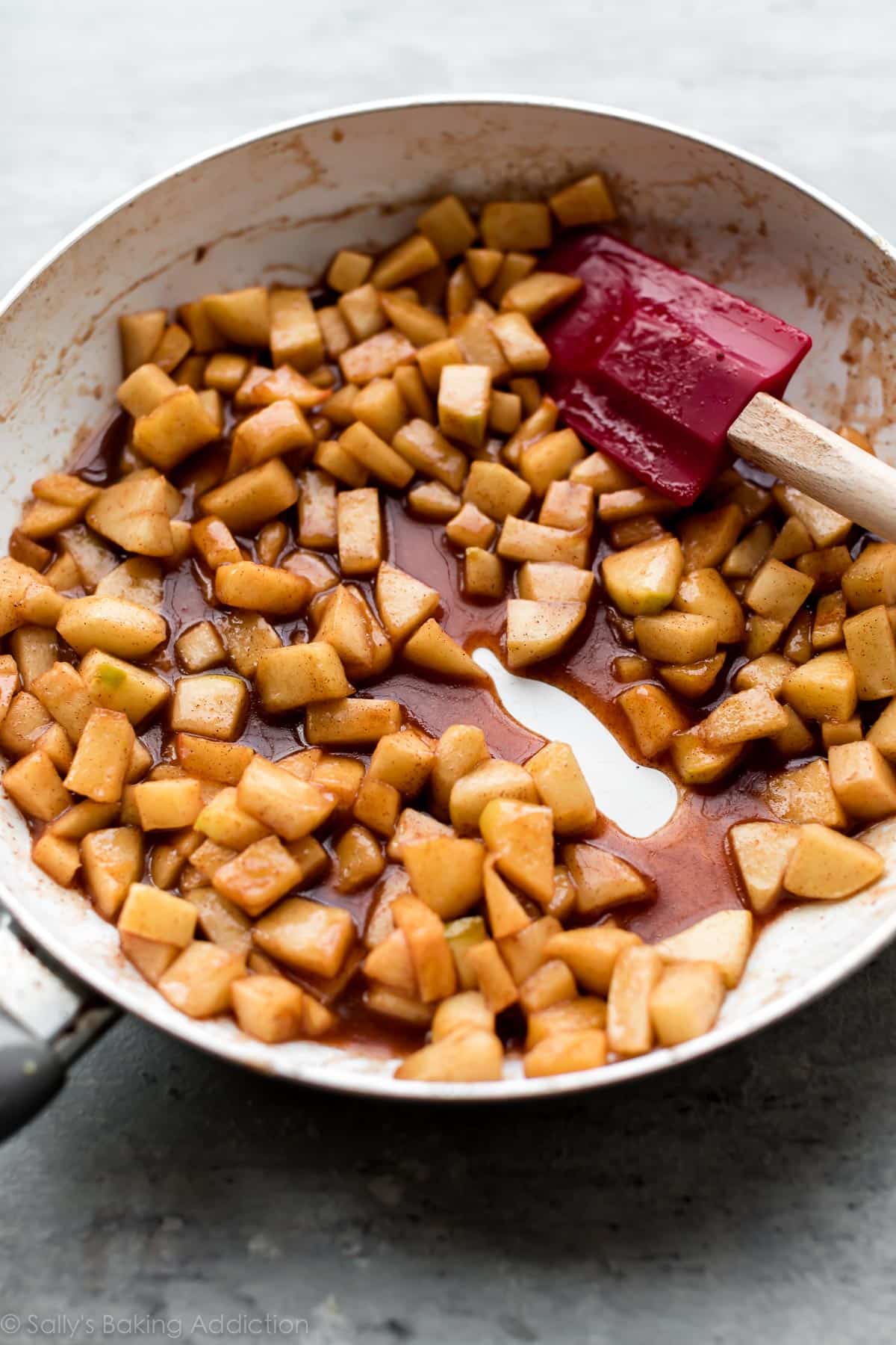 apple pie filling in a skillet