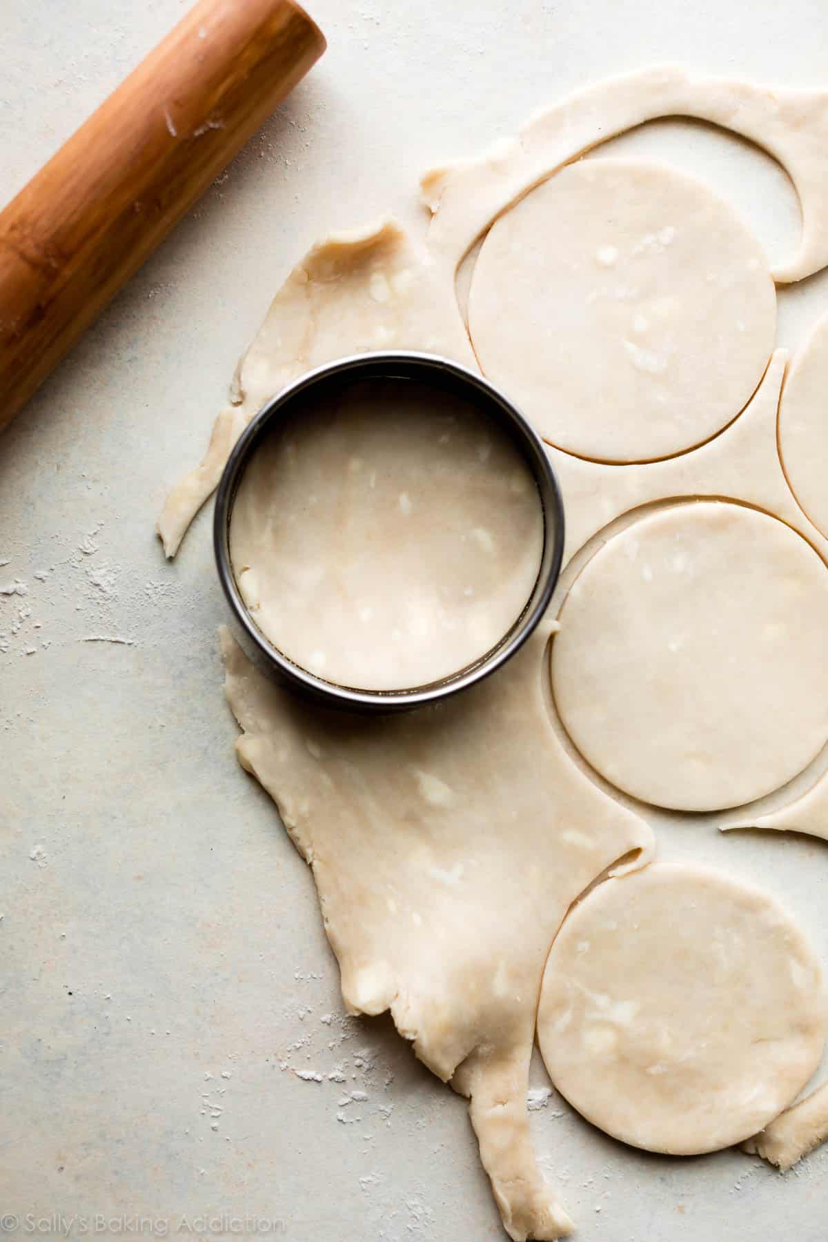 pie dough rolled out and cut into circles