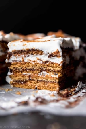 slice of no-bake s'mores cake