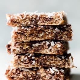 stack of no-bake chewy coconut granola bars