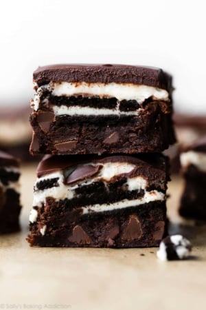 stack of cookies and cream Oreo brownies