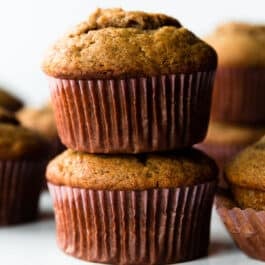 stack of 2 banana muffins