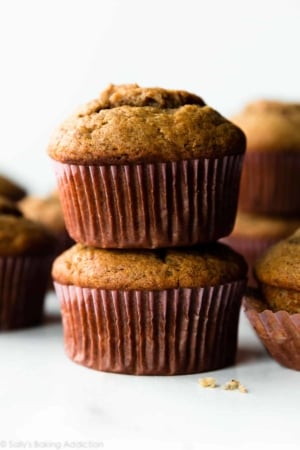 stack of 2 banana muffins