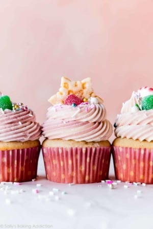 Sugar plum fairy cupcakes topped with snowflake cookies