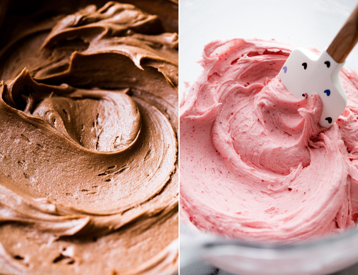 2 images of bowls of Nutella and strawberry frostings