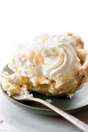 Coconut cream pie slice on a plate