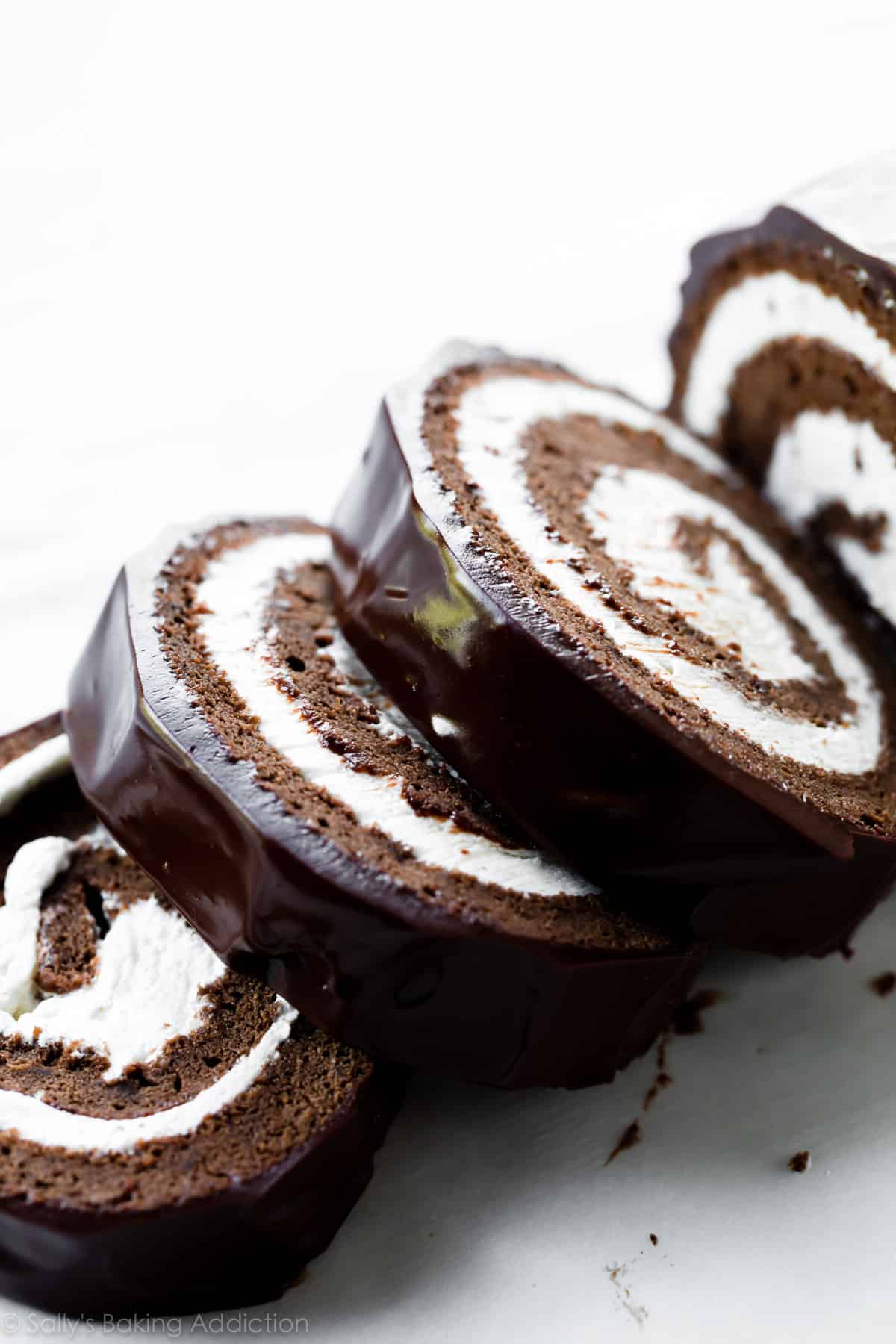 sliced chocolate cake roll