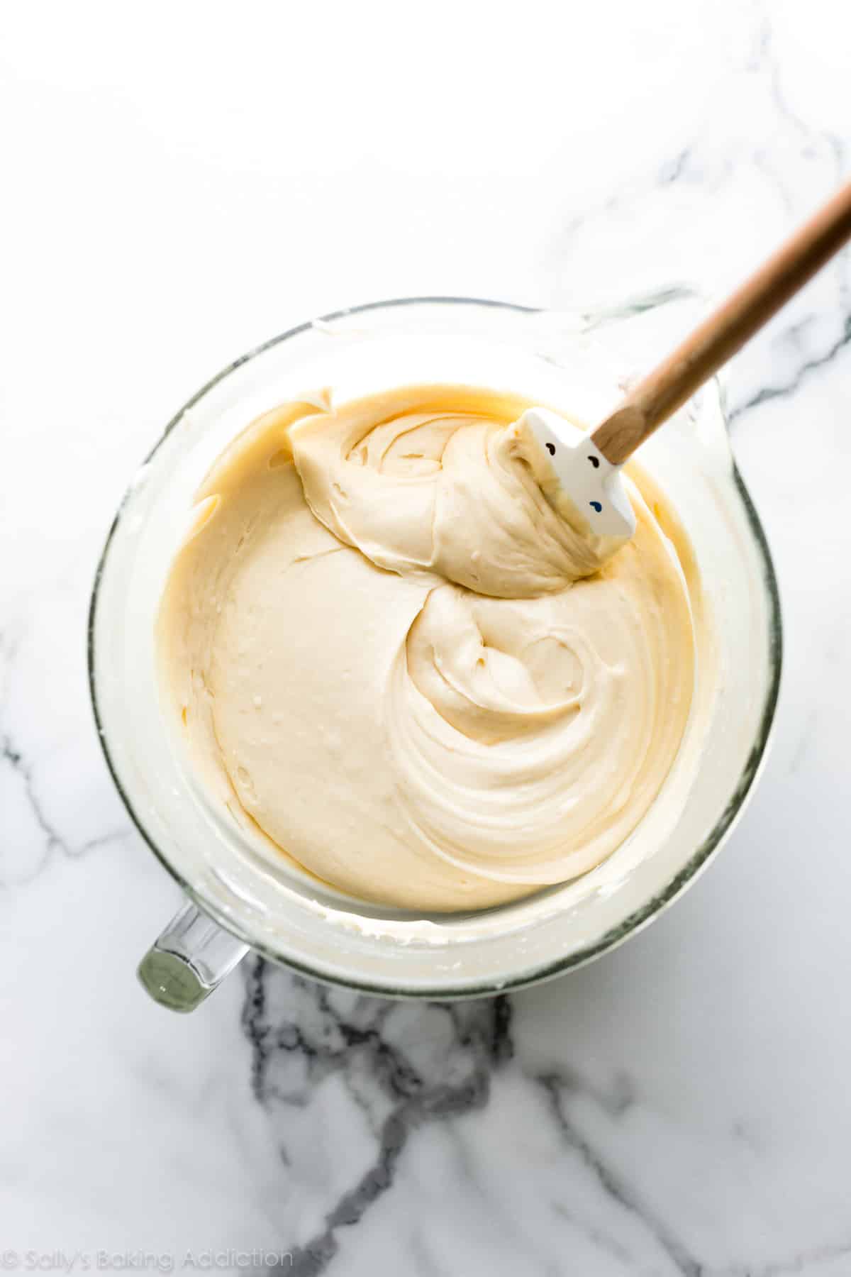 Pound cake batter in mixing bowl