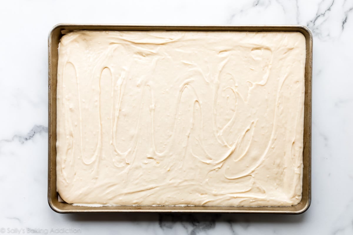 Pound cake batter in sheet pan