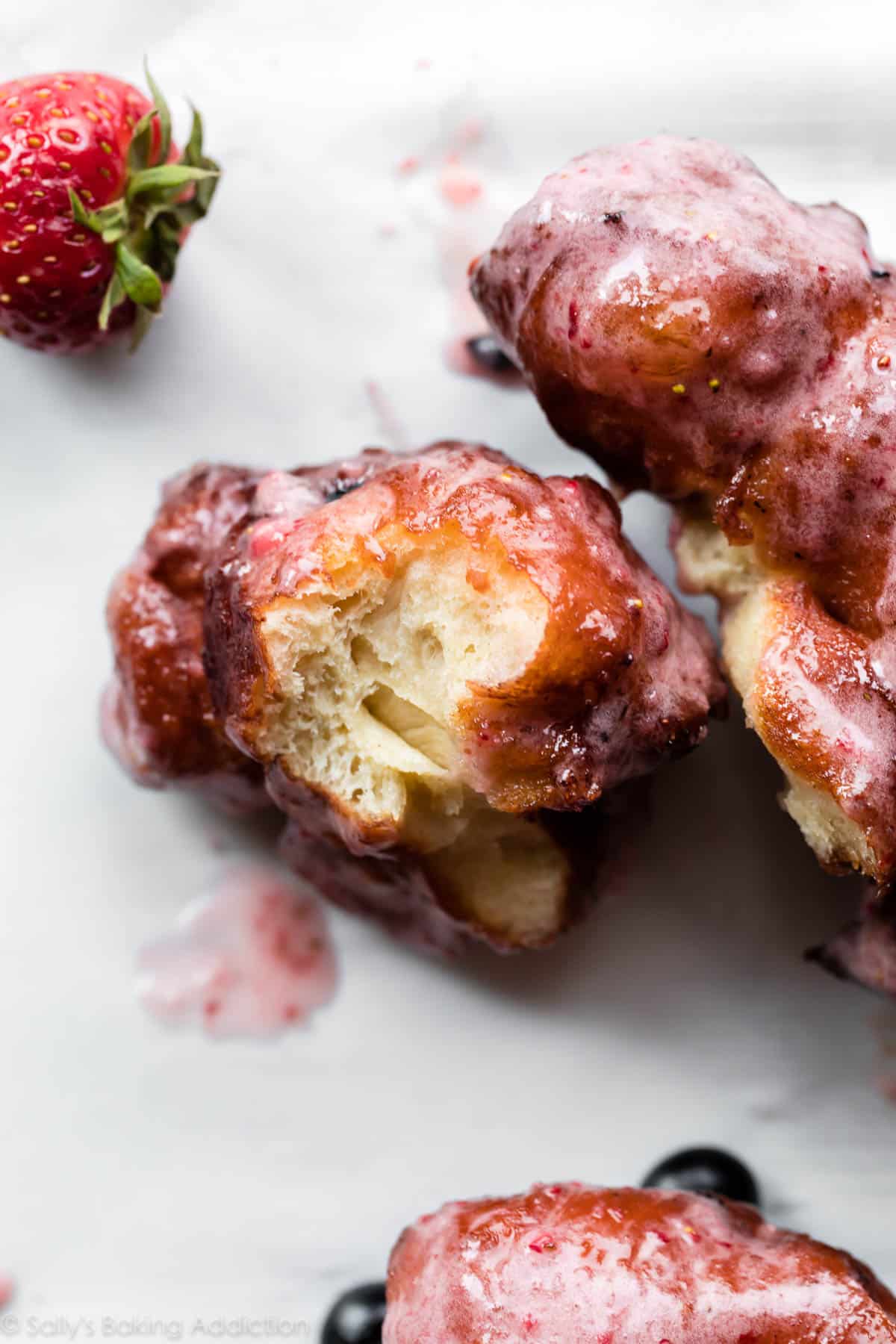 Inside of a homemade berry fritter