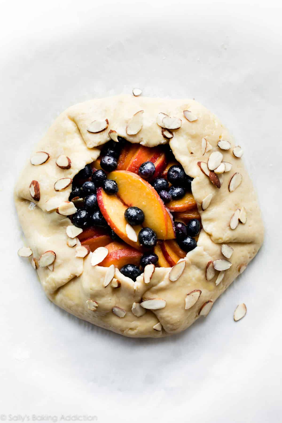 blueberry peach galette before baking