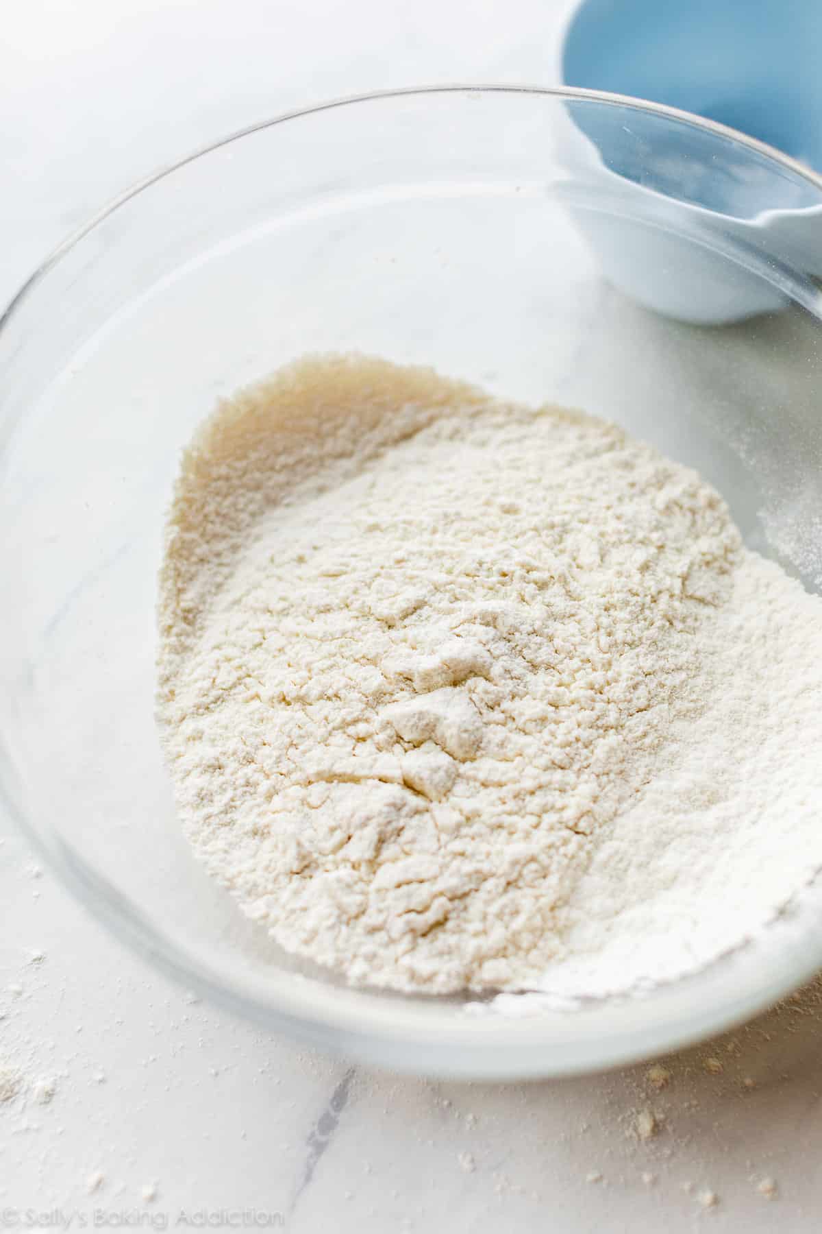 homemade cake flour substitute in glass bowl