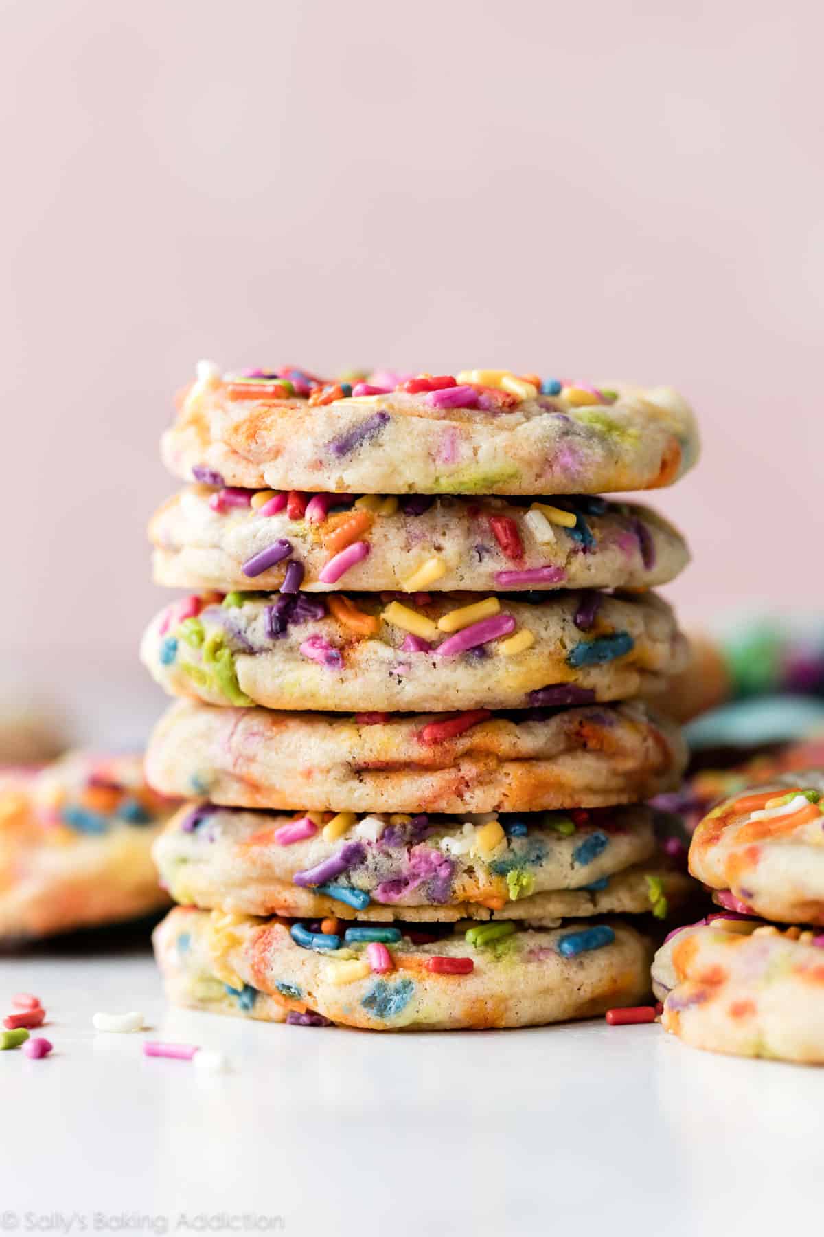 stack of drop sugar cookies with sprinkles