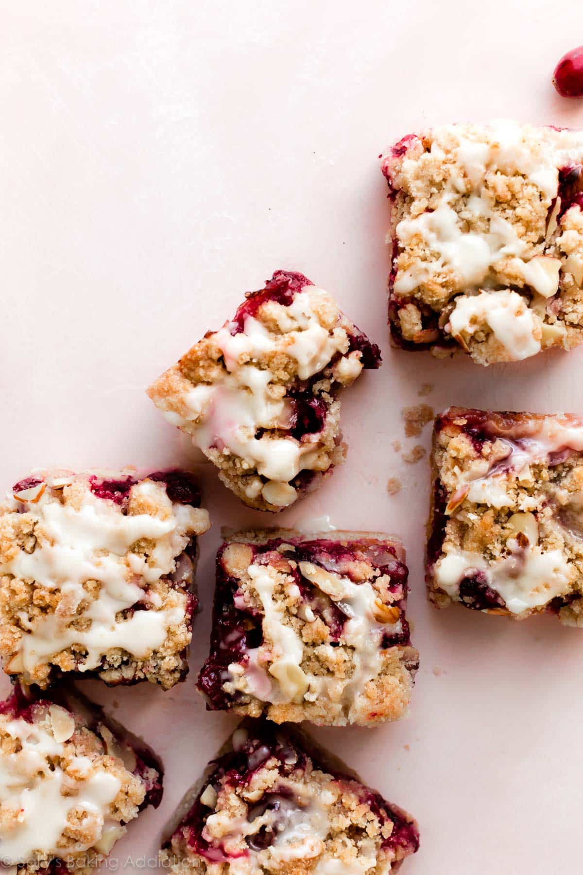 cranberry crumble pie bars with orange glaze