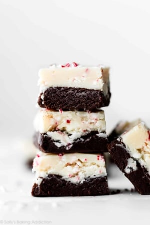 stack of peppermint bark fudge