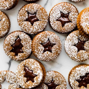 gingerbread sandwich cookies with chocolate ganache