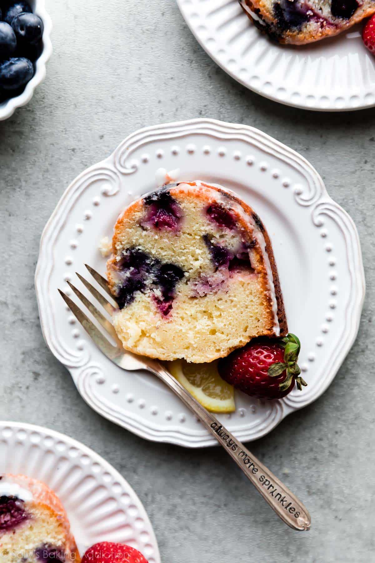 lemon berry yogurt bundt cake slice