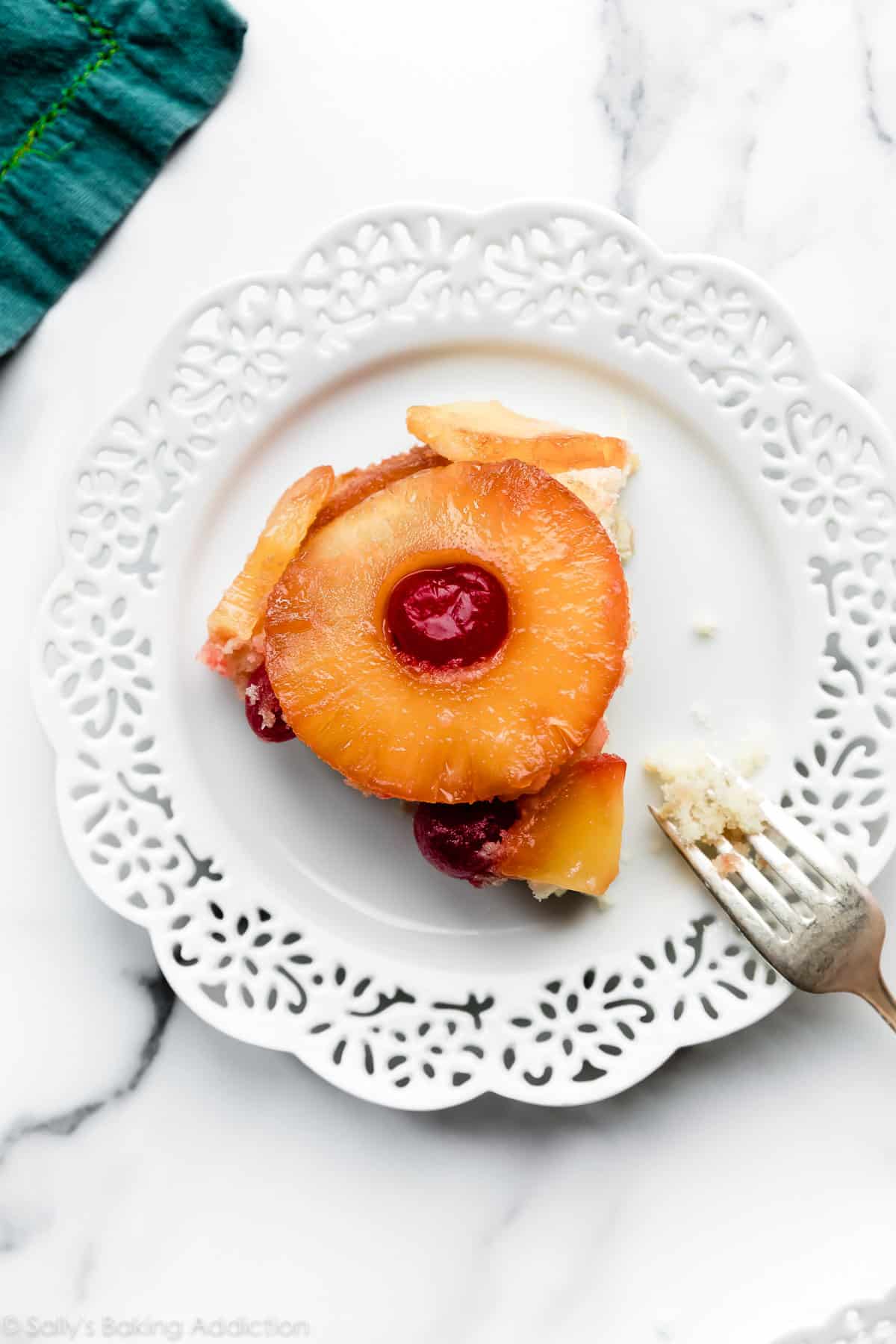 slice of pineapple upside down cake