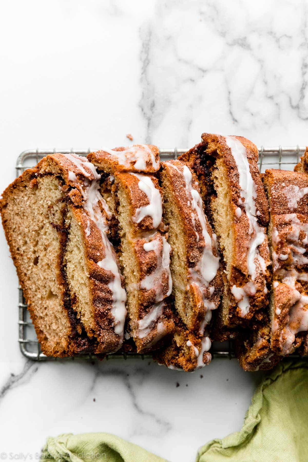 cinnamon swirl quick bread with vanilla icing