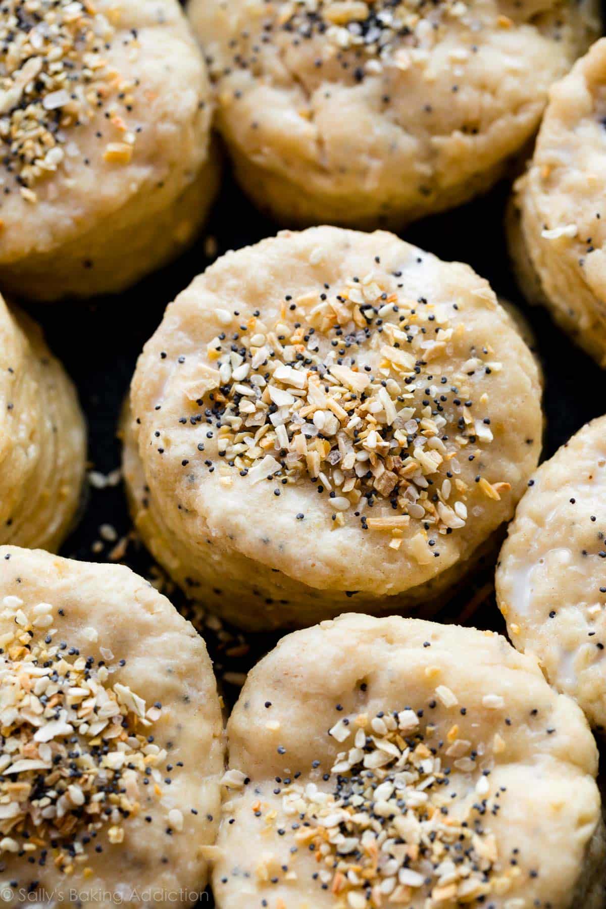 everything bagel seasoned biscuits halfway through baking