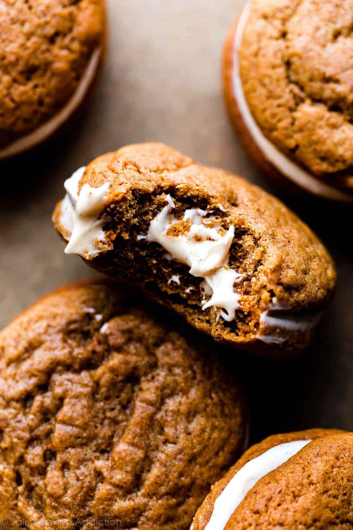 gingerbread whoopie pie with a bite taken out