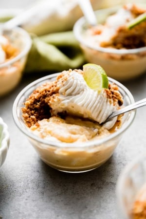 upside down key lime pie in custard cup