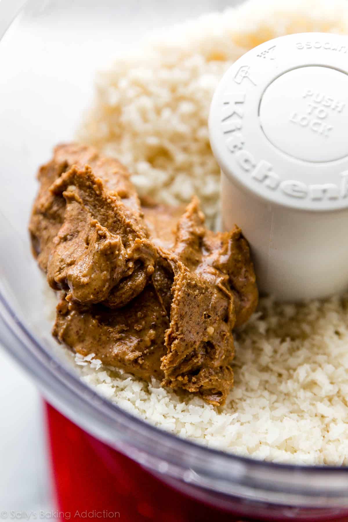 almond butter and shredded coconut in a food processor