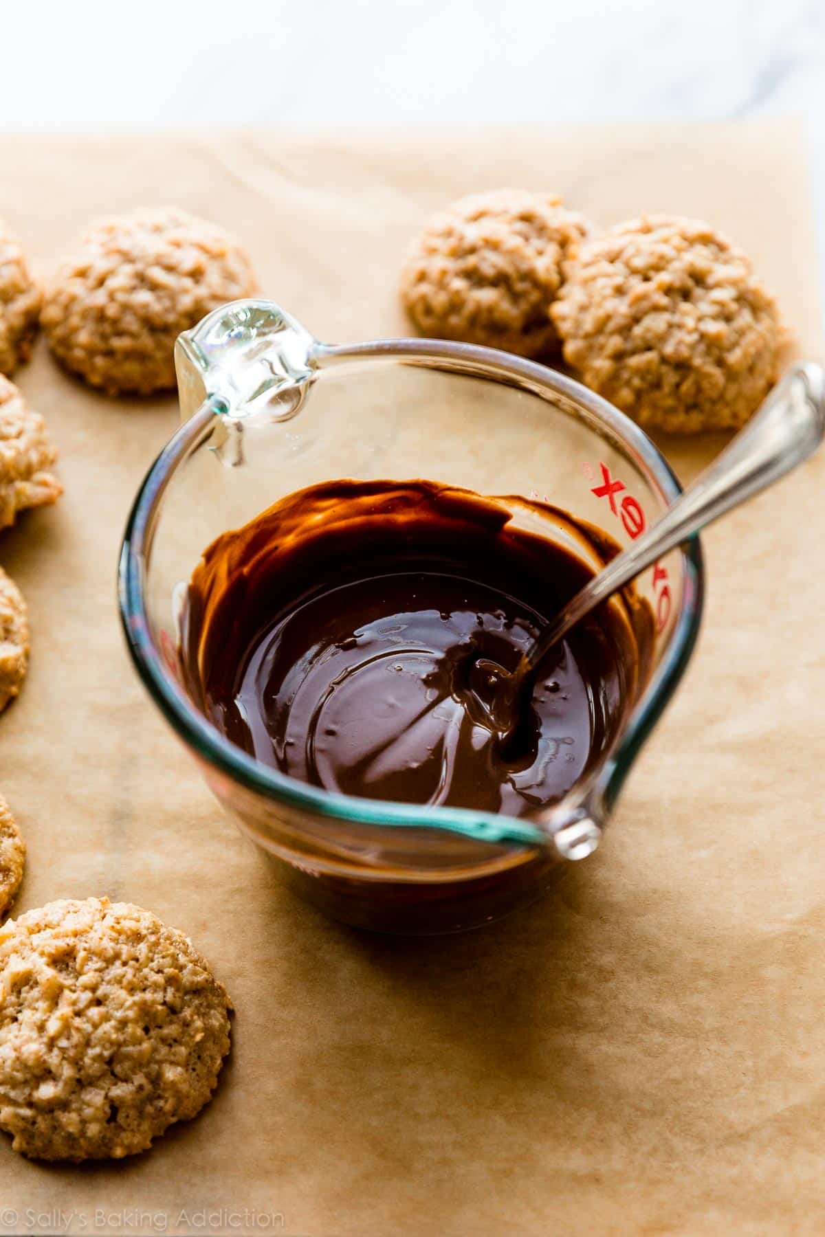 melted chocolate in liquid measuring cup