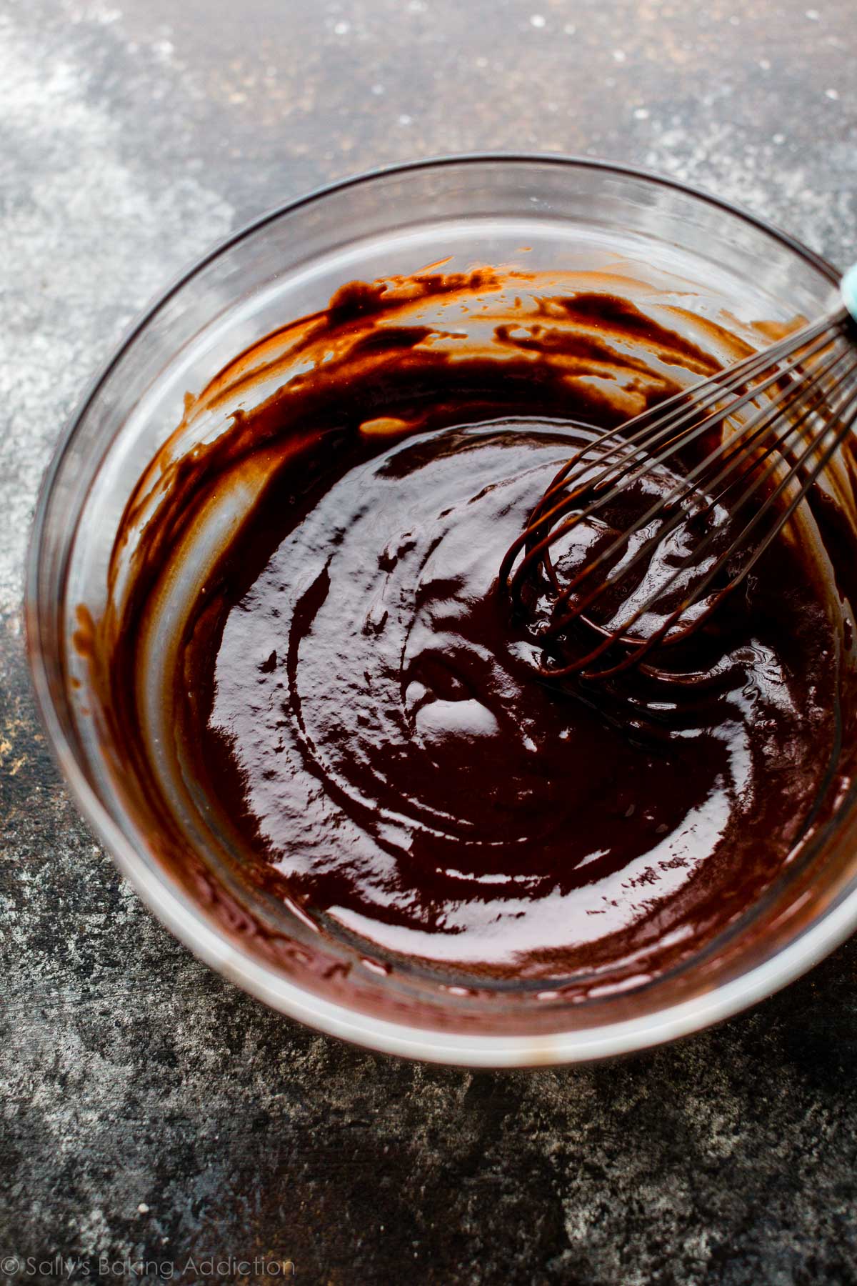 melted chocolate and butter in glass bowl