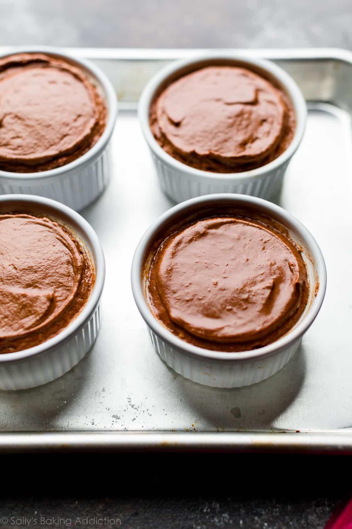 souffle batter in ramekins before baking