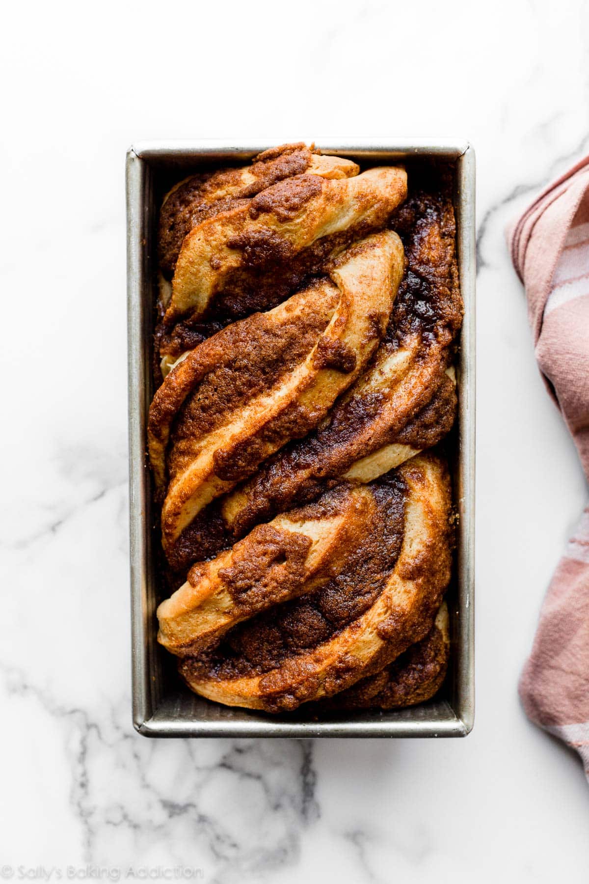 cinnamon crunch swirl bread in loaf pan