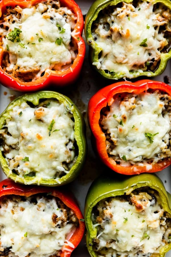 overheard image of sausage stuffed peppers