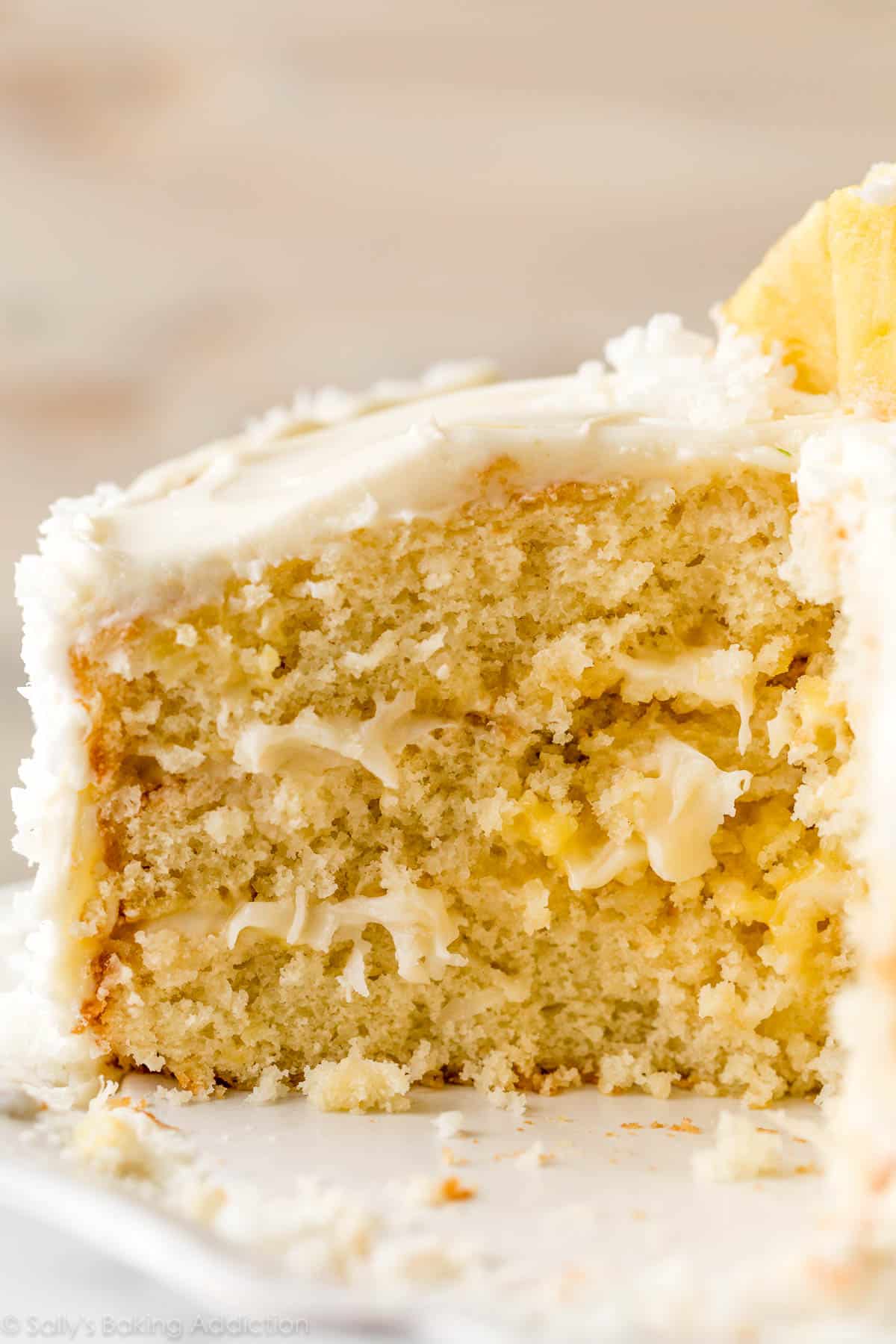 pineapple coconut cake sliced open