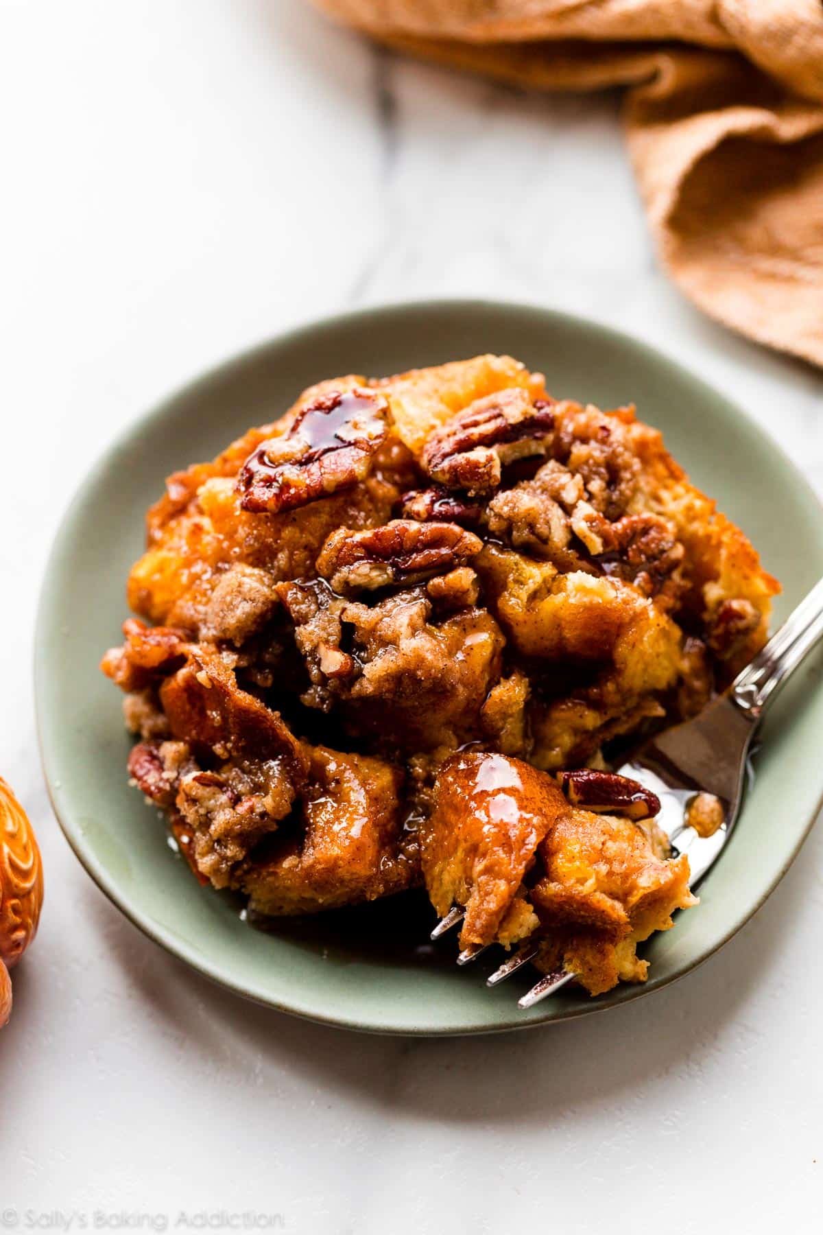 serving of pumpkin french toast casserole bake on a plate