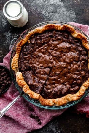 brownie pie in flaky pie crust shell