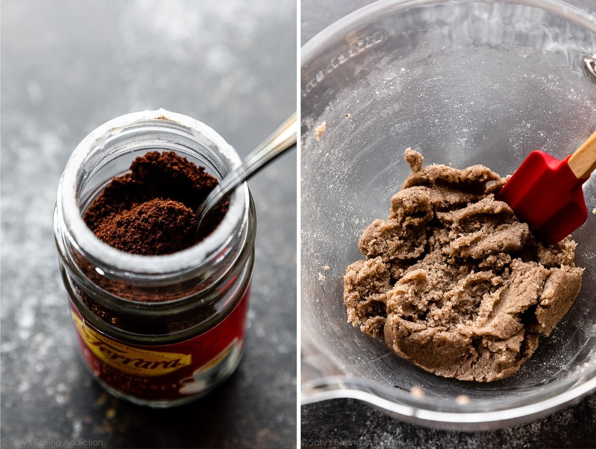 espresso powder and creamed butter sugar mixture