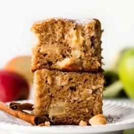 stack of two apple cake slices.