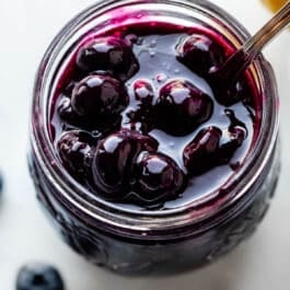 blueberry sauce in jar.