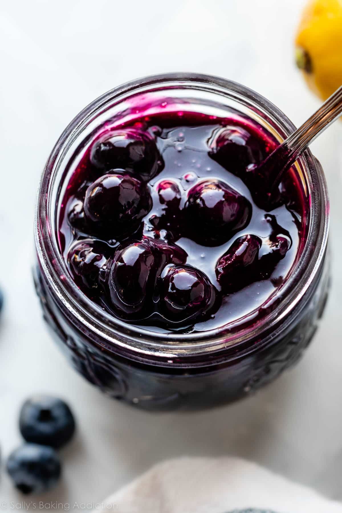 blueberry sauce in jar.