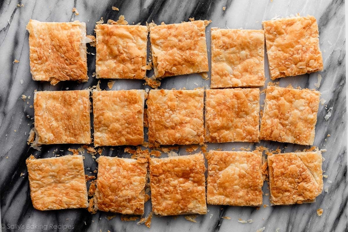 baked homemade puff pastry and then cut into squares.