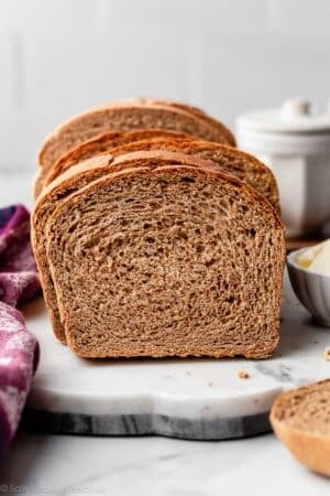 close-up of whole wheat sandwich bread slice.