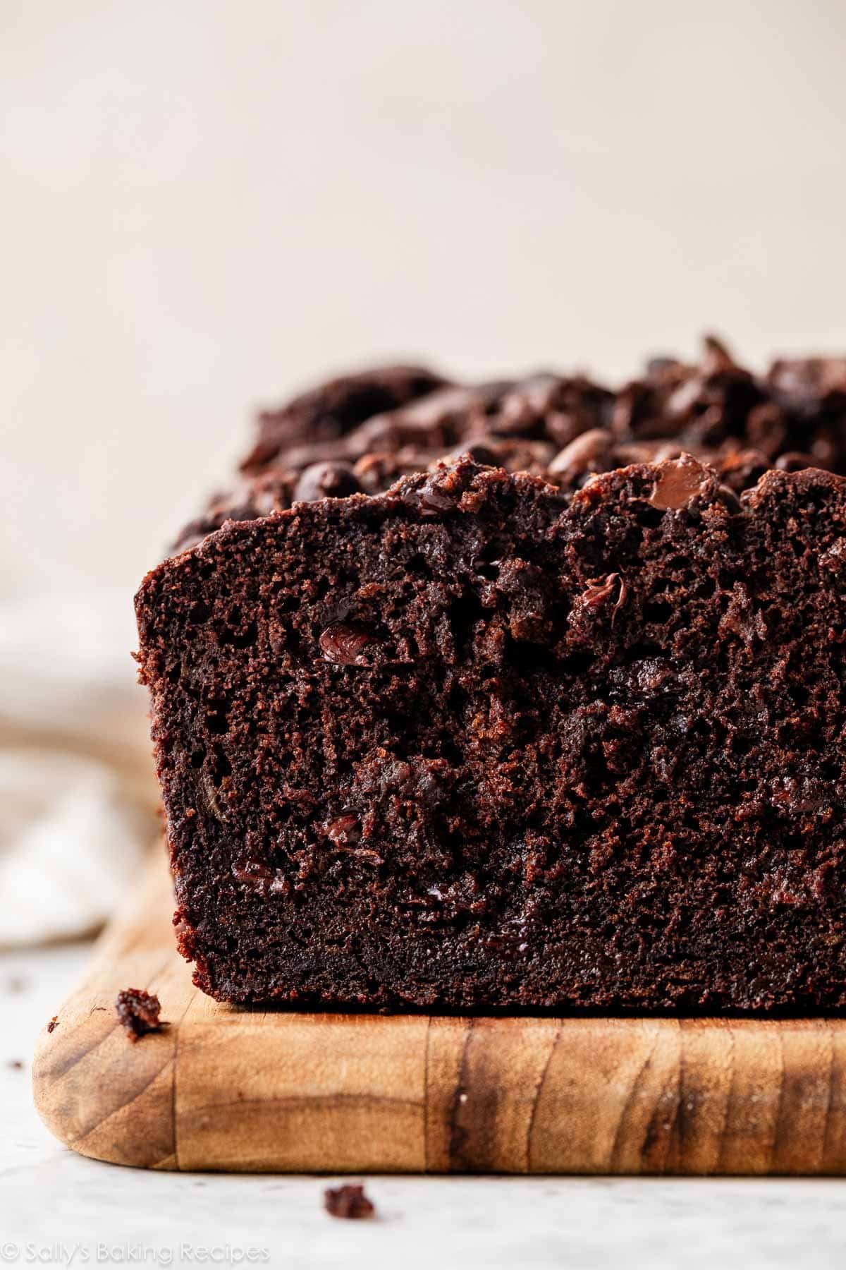 close-up of double chocolate banana bread interior.