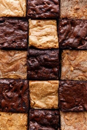 close-up overhead photo of brownies and blondies.